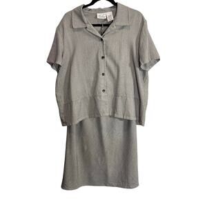 Kathie Lee Collection VTG 2 Piece Skirt Set Buttoned Blouse Size XL houndstooth